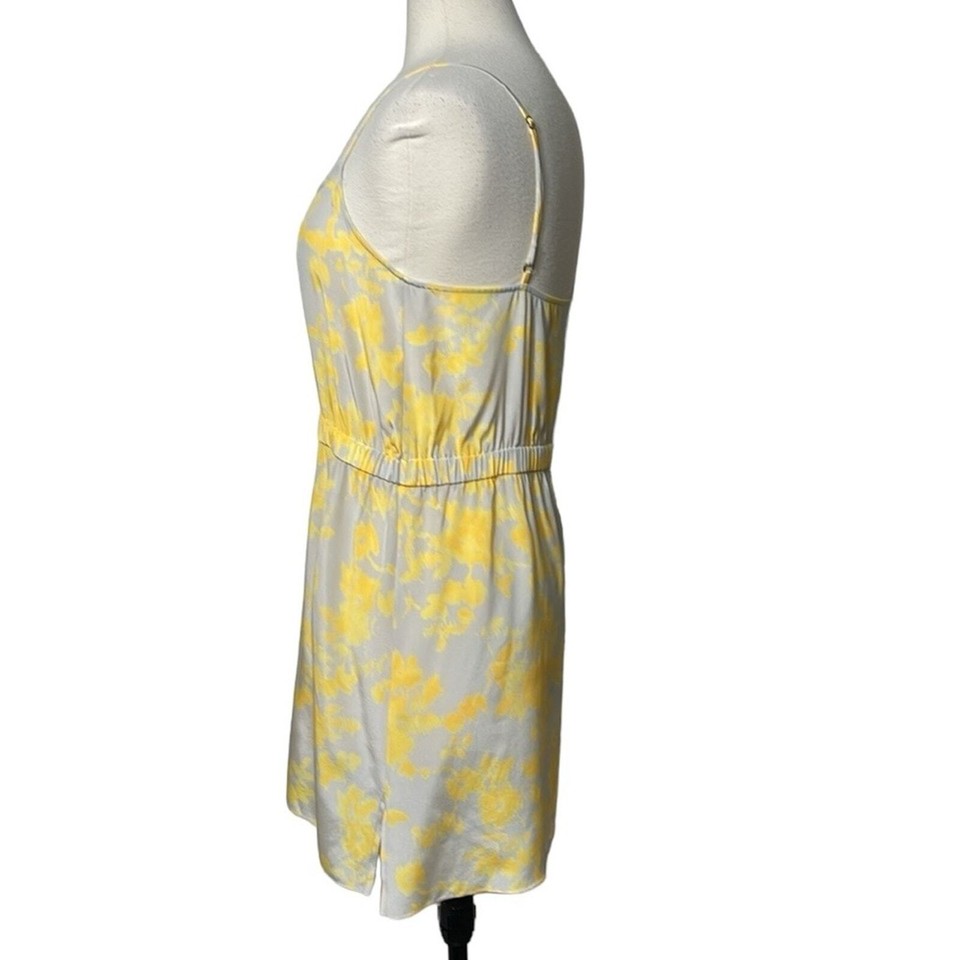 Aaron Ashe Strappy Silk Floral Mini Dress Grey Yellow SZ L eBay