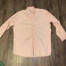Men's Tommy Bahama Orange Checked Cotton Button Up Shirt Size 16 1/2 32-33