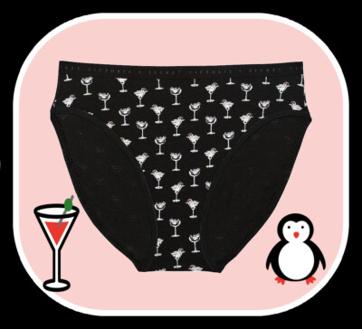 XS S M L XL XXL Blk Martini Penquin Cotton Victorias Secret HighLeg Brief Panty