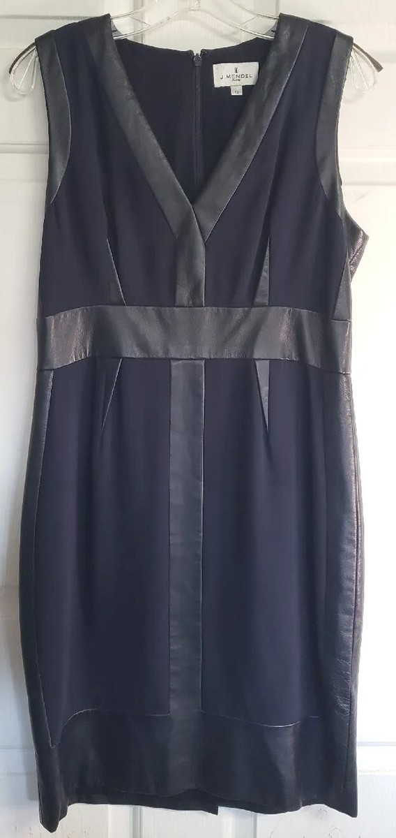 Mendel Paris Black Leather Trim Navy Evening Dress Size 12