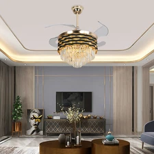 42″ LED Retractable Chandelier Ceiling Fan 3 Light Colors Lamp W/ Remote Control