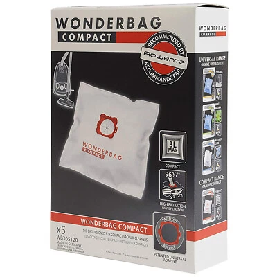 5 x Wonderbag Compact Bags 3L ARNO TEFAL MOULINEX ROWENTA Vacuum Cleaner Dust