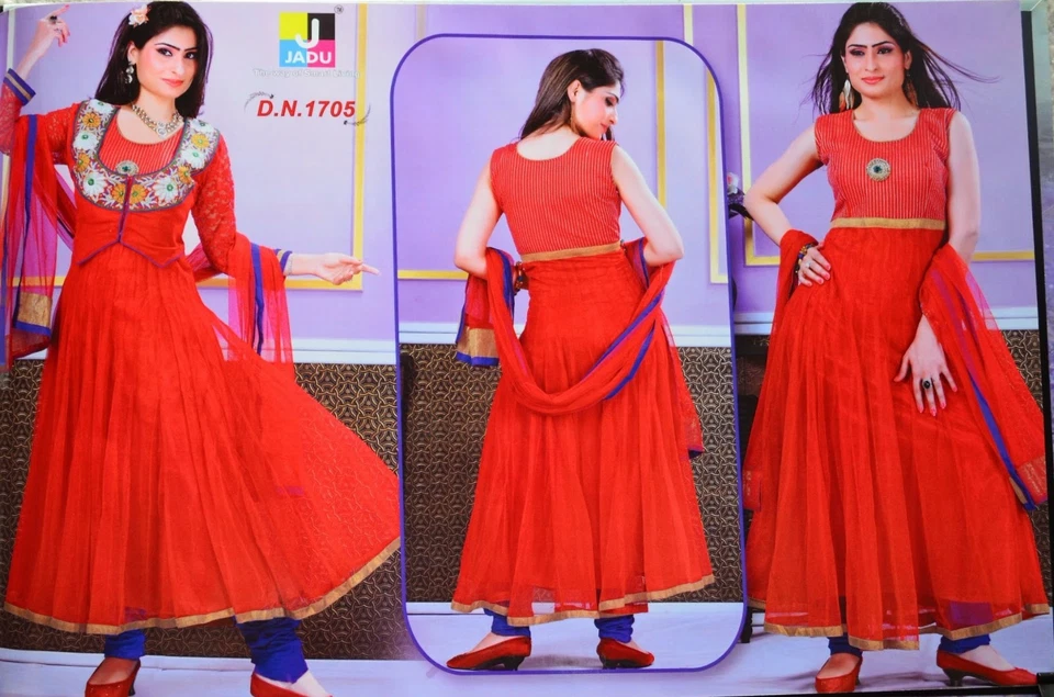 Indian Salwar Kameez, Red Anarkali, partywear size small (2) - Image 3 of 4