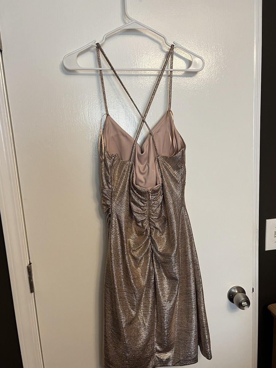 Morgan & Co. Women Large Size 15 Rose Gold Metallic Pink Mini Dress | eBay