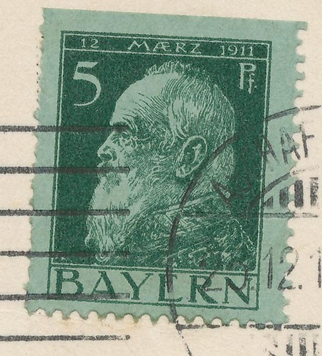 BAYERN 1912 5 Pf Luitpold, ABART: OBEN UNGEZÄHNT als EF Pra.-AK "ASCHAFFENBURG" - Picture 2 of 3