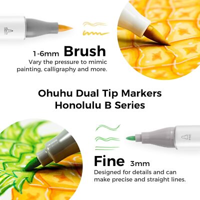 Ohuhu Alcohol Markers 168-color Double Tipped Brush & Fine