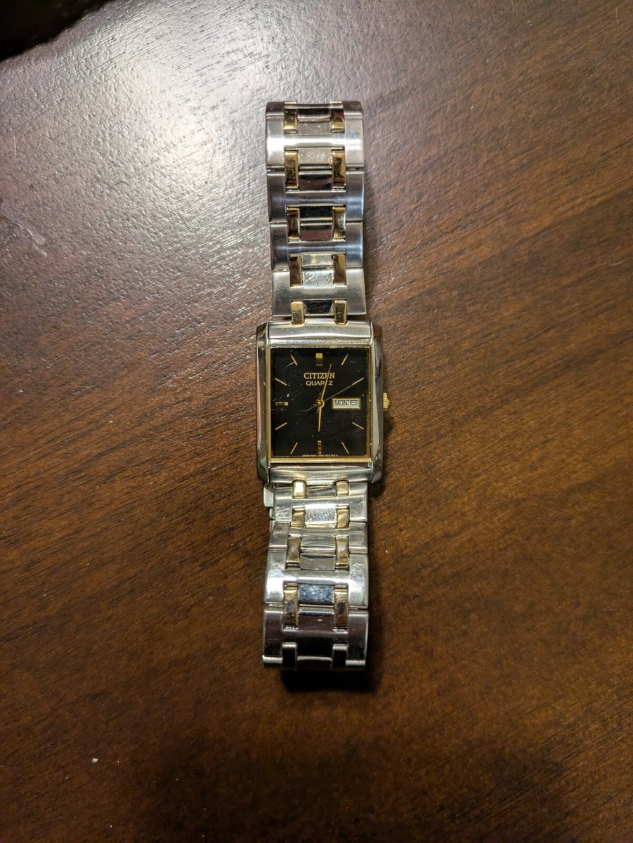 Vintage Citizen 1002-s99302 Two Tone Black Dial Womens