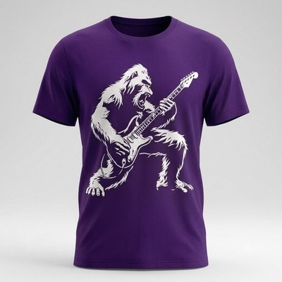 Bigfoot Playing Guitar T-Shirt Men Vintage Rock Music Graphic Tee Cotton S-5XL