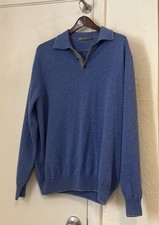 New Raffi Blue Pure Cashmere Polo Sweater XXL 2XL