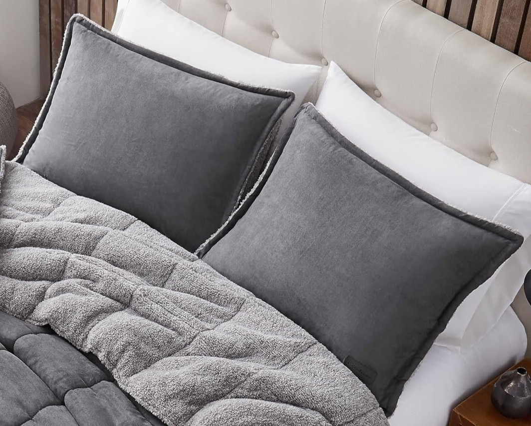 Eddie Bauer Standard Sherpa Matching Shams Cozy & Warm Home Decor Sherwood Grey
