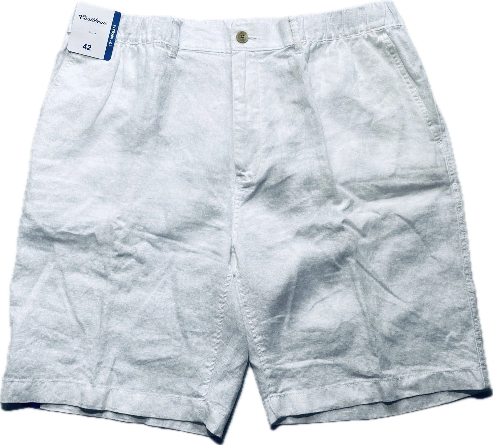 NEW-Size 42 Mens Roundtree & Yorke Caribbean Linen Shorts 10" Inseam White