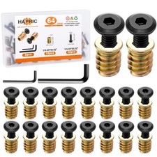 32 Sets Threaded Inserts for Wood Furniture Screws - 1/4-20 x 25/32", Black