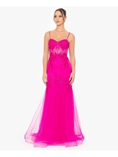 BLONDIE NITES Womens Dress Pink Mesh Corset Bodice Lace-up Back Juniors 1