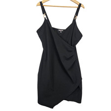 Full Circle Trends Ruched Faux Wrap Dress Women Size XL Black Stretch Party Club