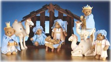 Cherished Teddies NIB Christmas Nativity Set SIGNED 9 Pcs Little Town Bethlehem