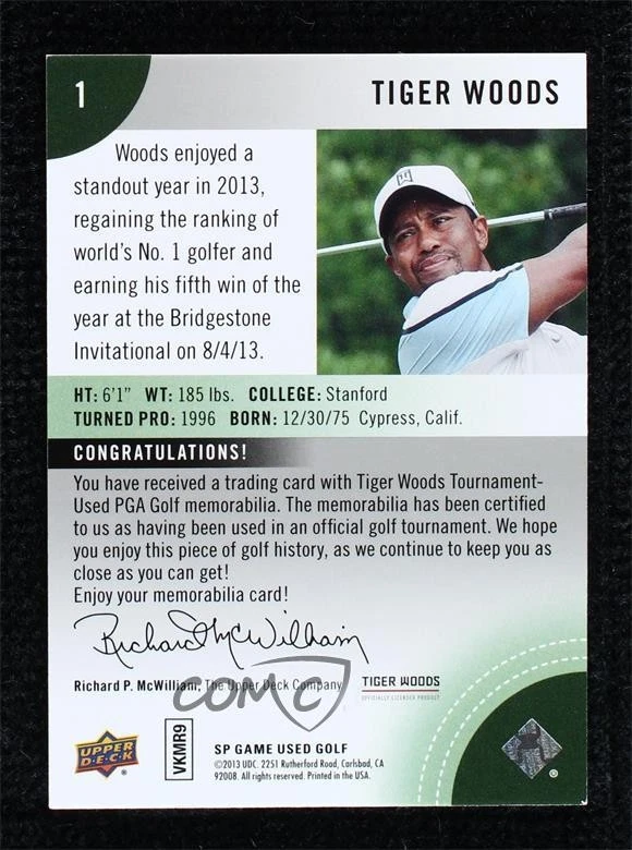 2014 SP Game Used Edition Spectrum Materials /100 Tiger Woods #1 - Image 2 of 2