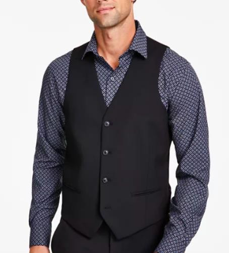 Chaleco de traje liso elástico ajustado negro XL Alfani para hombre como nuevo $115 TDDOVQYZ0101