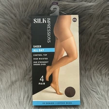 Silk Impressions Sheer Control Top Tights Womens Size XXL Coffee Bean High Waist