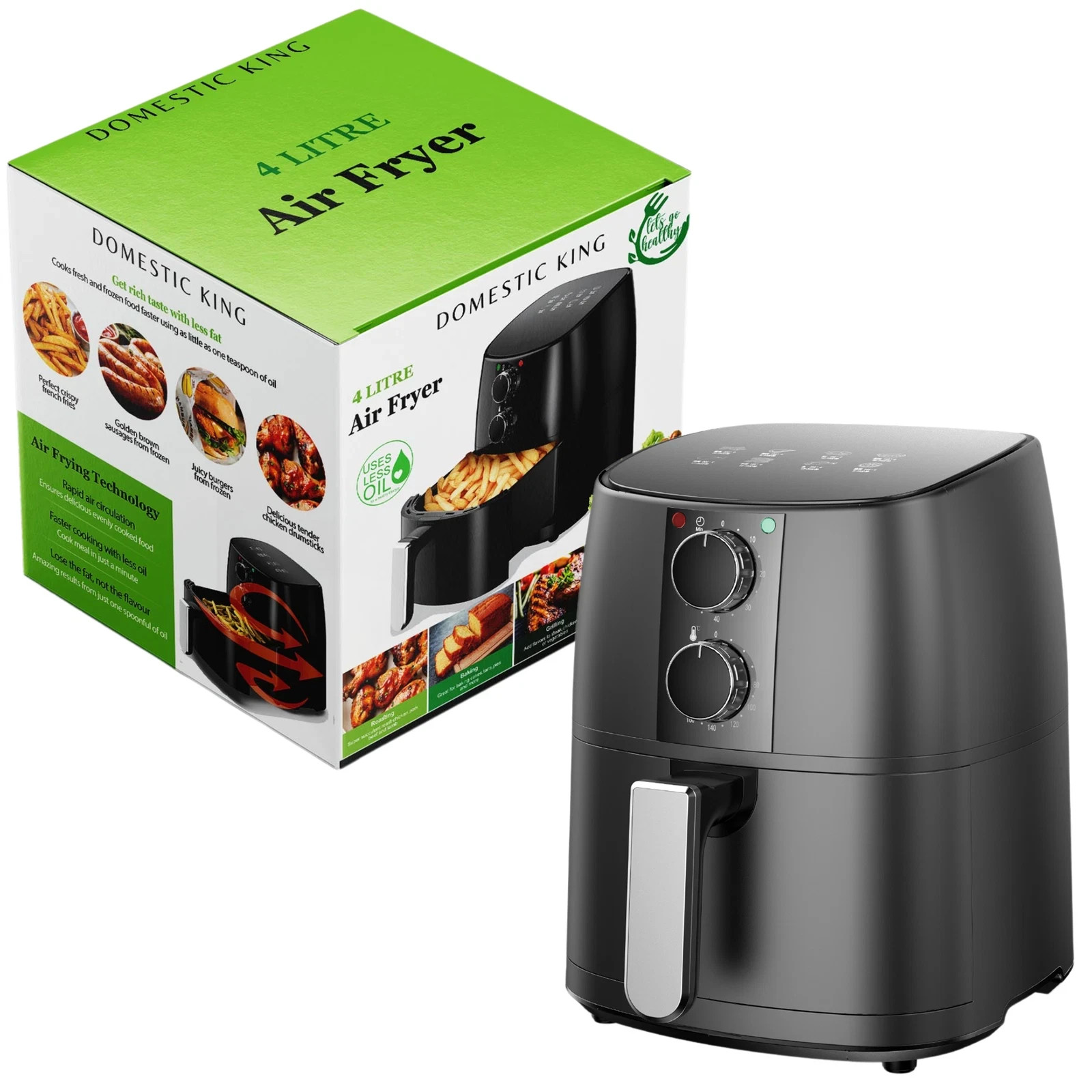 Domestic King 4L Air Fryer with recipe cookbook