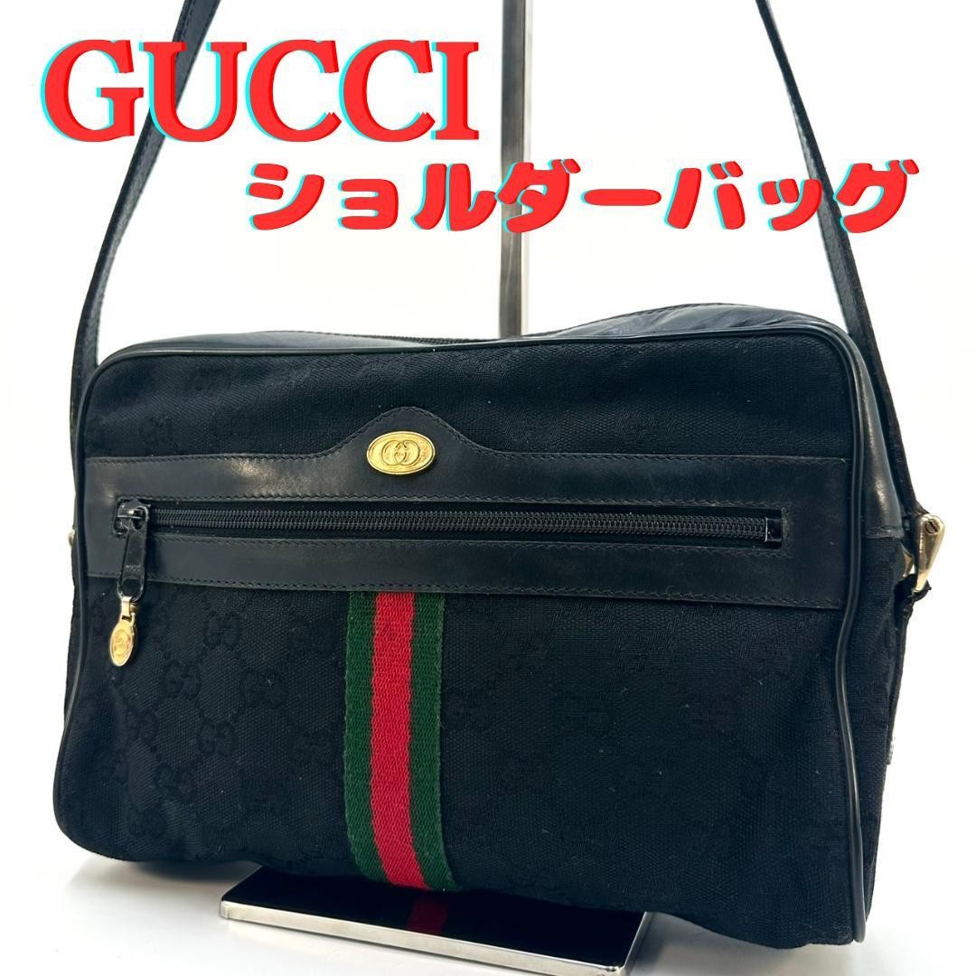 Gucci GG Canvas Sherry Line Black Shoulder Bag 18x26cm