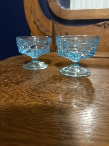Vintage Anchor Hocking Fairfield Light Blue Low Sherbert/Dessert Cups Set Of 2