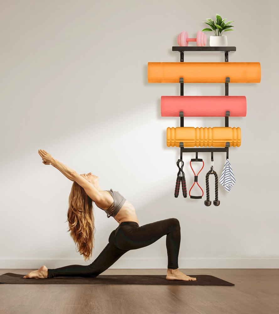 Wall Mount Yoga Mat Holder for Home Gym Storage