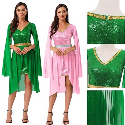 Womens Skirt Irregular Costume Forest Dress Mesh Belly Dance Holiday Wear |  eBay