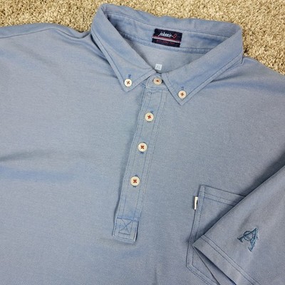 Johnnie O Mens XL Solid Blue Performance Stretch Button Down Polo Short Sleeve
