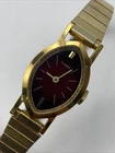 Vintage Timex Womens Watch 18mm Manual Wind Gold Tone Teardrop Red Dial