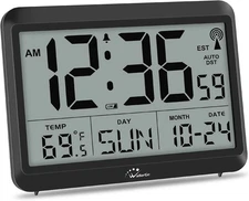 Atomic Wall Clock W Temperature, Humidity, Large Display, Battery Operated,Alarm