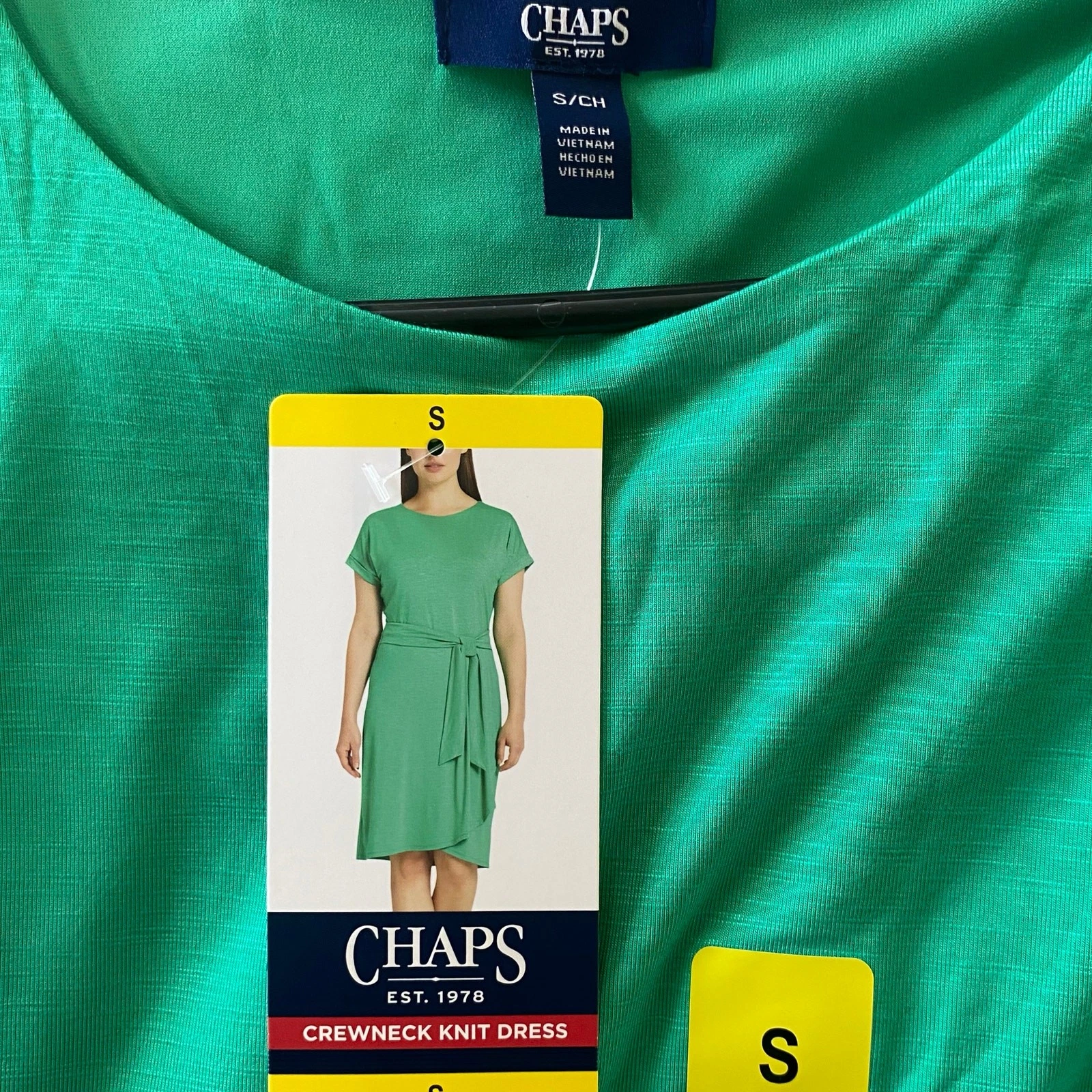 VETEMENTS NUOVO CHAPS abito girocollo in maglia verde taglia piccola avvolgente cravatta vita business casual
