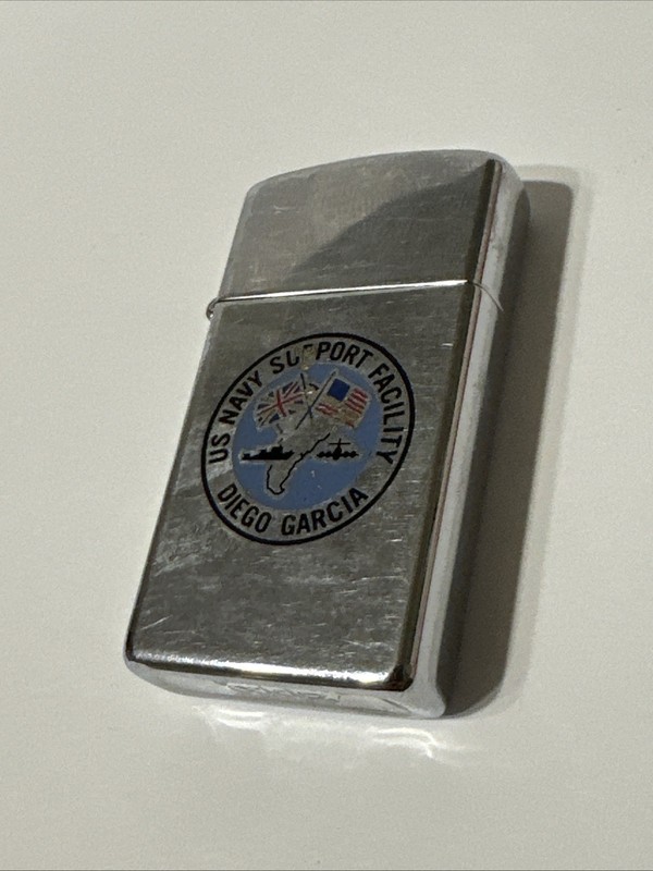 Vintage 1981 Military Slim Zippo - US Navy Support Facility - Diego Garcia