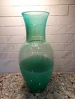 CARLO MORETTI SIGNED VINTAGE 13 3/4 INCH 2-TONE GRADIENT GREEN & CLEAR VASE