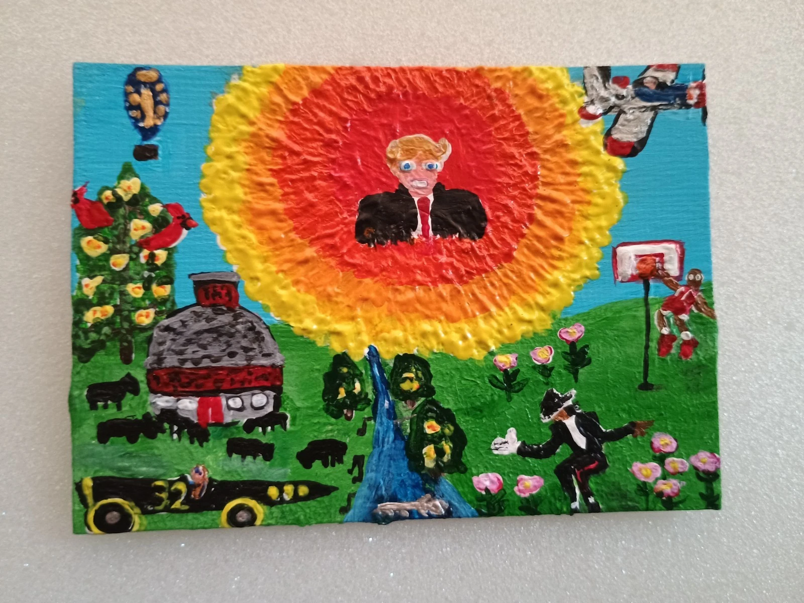 TRUMP Indiana PAINTING art TRADING CARD ACEO Barn Michael Jackson BIRD Airplane