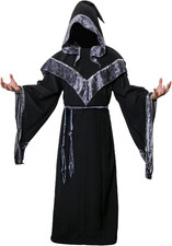 Men  s L Medieval Dark Sorcerer Robe Hooded Cape Halloween Costume Cosplay Cloak