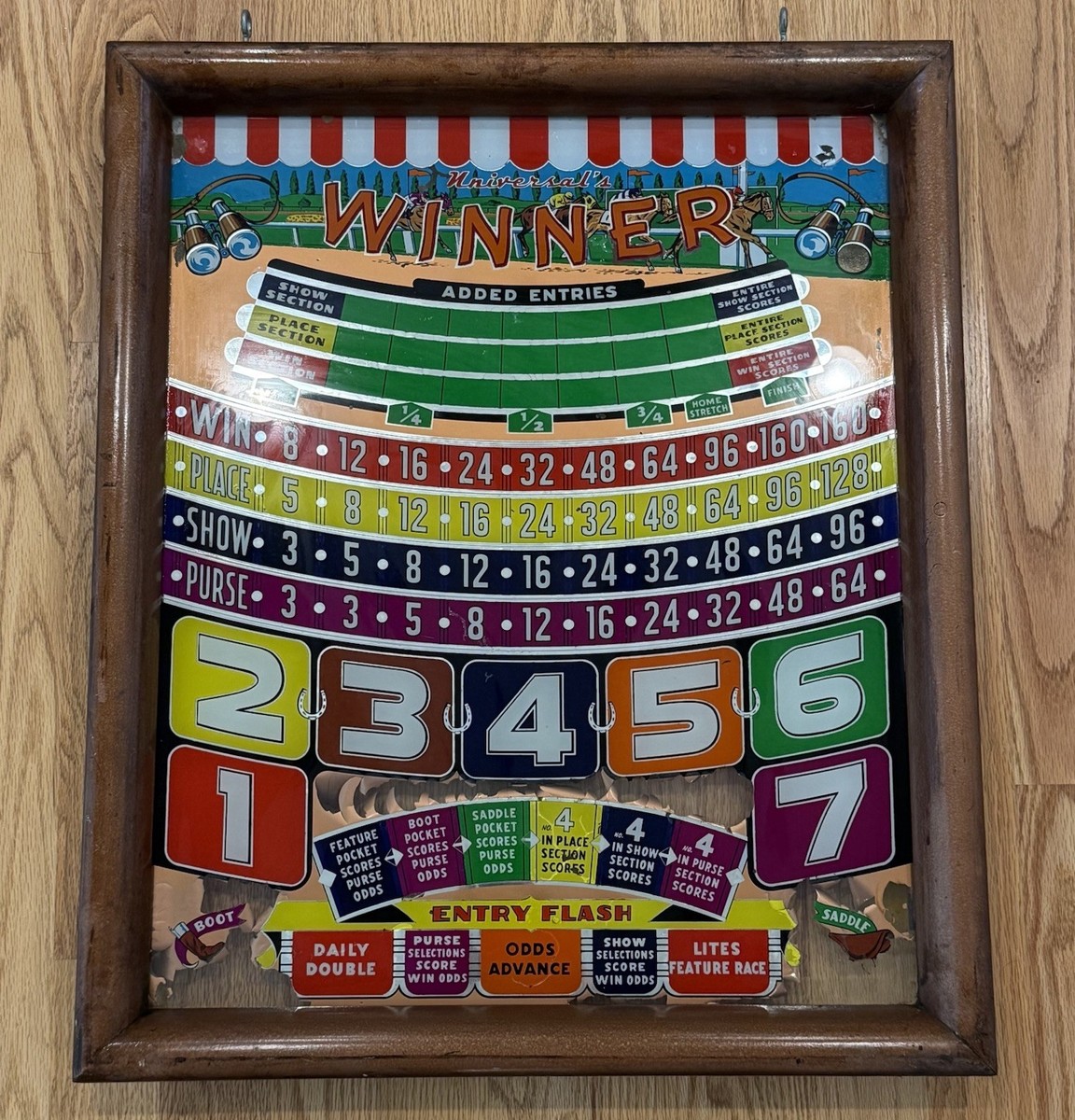 1950 Universal Winner Horse Race Pinball Backglass 26x31 Original