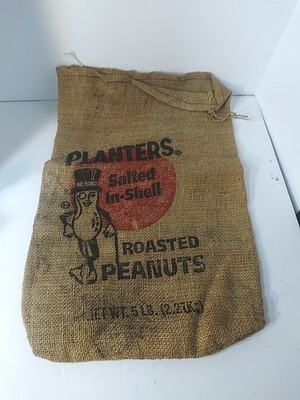 Planters Salted In-Shell Roasted Burlap 5lb Bag Sack Mr Peanut Rough Shape