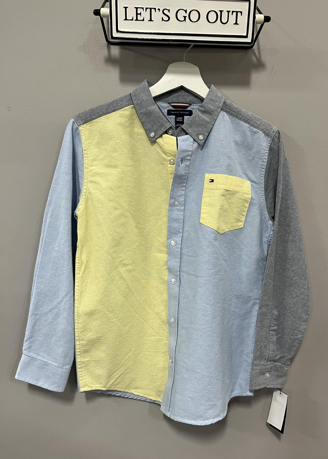 Tommy Hilfiger Shirt Boys 18-20 XLARGE Multi Colorblock Button Up Long Sleeve