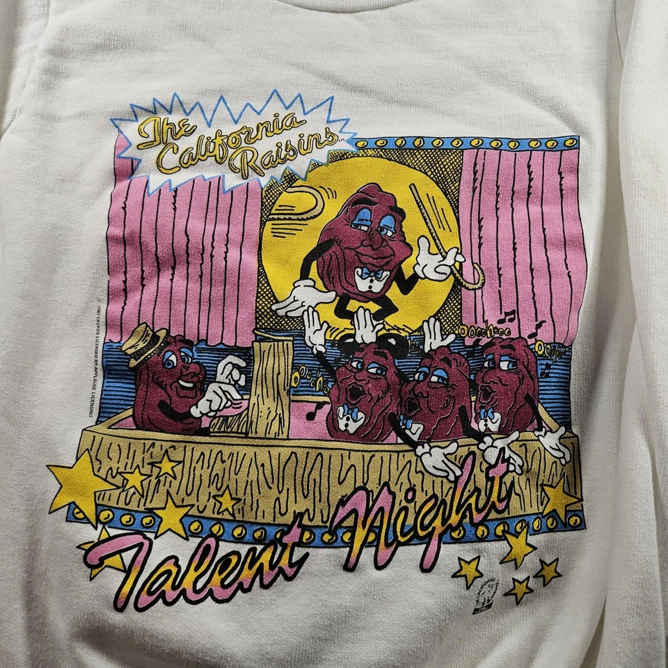 Sudadera De Colección California Raisins Para Hombre Grande Blanca Talento Noche 1987 EE. UU. Foto 2 de 4