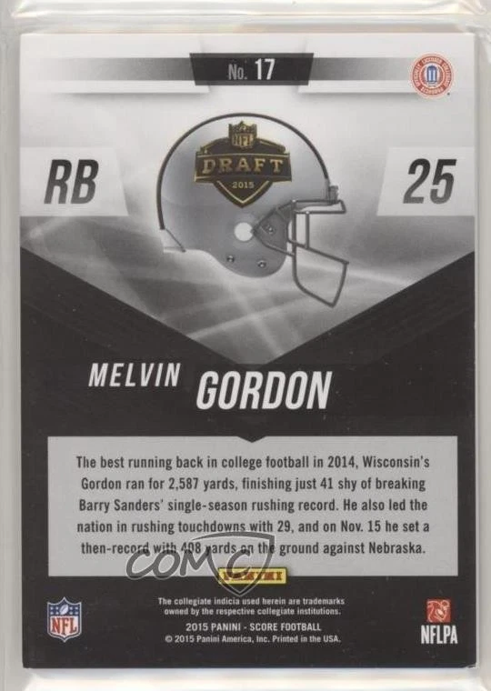2015 Score Rookie Helmets Melvin Gordon III #17 RC - Image 2 of 2