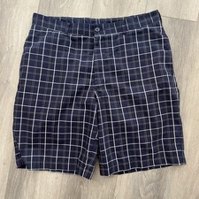 Pebble Beach Performance Golf Shorts Men  s 34 Blue Plaid Lightweight Stretch