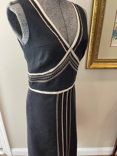 Sarah Spencer All Linen Black With Tan Accent Lds Dress Size 8 Y2K Fit N Flare - Picture 12 of 14