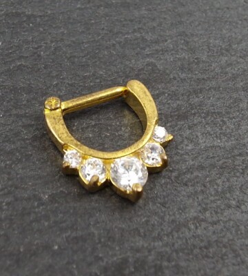 Septum Piercing Ring Nase Ohr Steinchen Zirkonia Gold 1,6x10mm 
