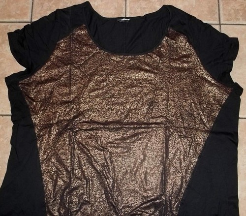 Plus JORDACHE~FOIL TOP~NEW sz 1X 2X 3X~Black-Pink-Silver Shirt T-shirt~Metallic - Picture 4 of 10