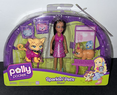 NEW Polly Pocket Sparklin'  Pets Play Set With Shani, Cat & Guinea Pig  2008 NIP