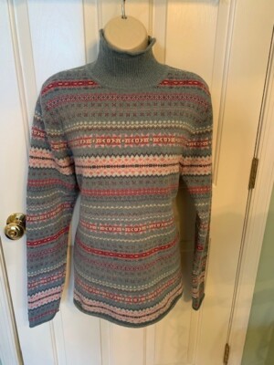 LL Bean Ladies Mock Neck Fair Isle Cotton/Nylon/Wool Blend Sweater Size L