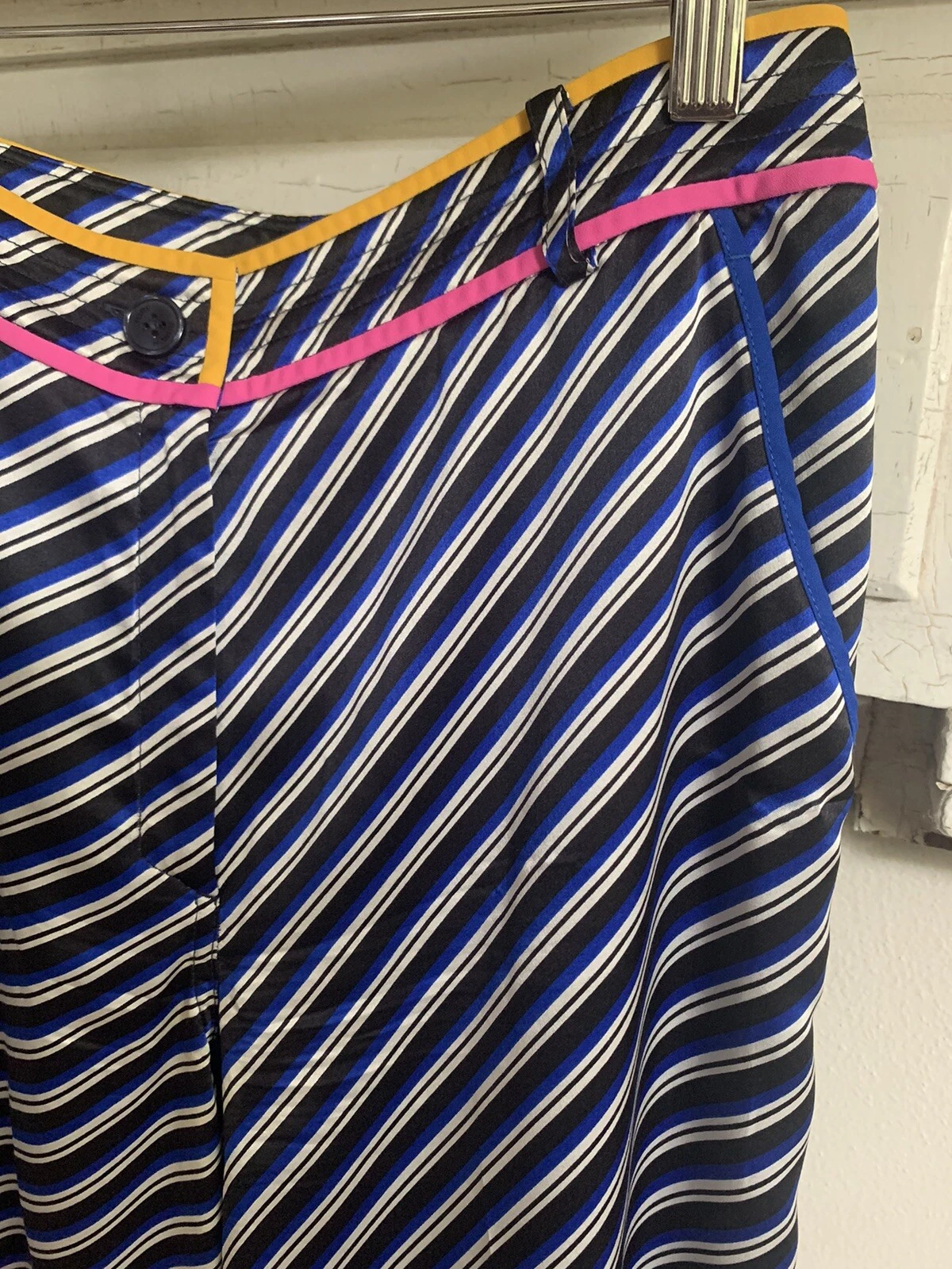 Pantalone Tory Burch Navy multi righe gamba larga 100% seta