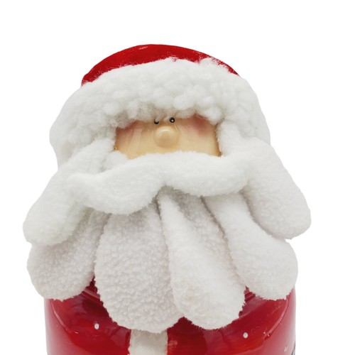Santa Claus Ceramic Cookie Jar With Cloth Hat & Beard 11 inch Christmas Vintage - Picture 2 of 9