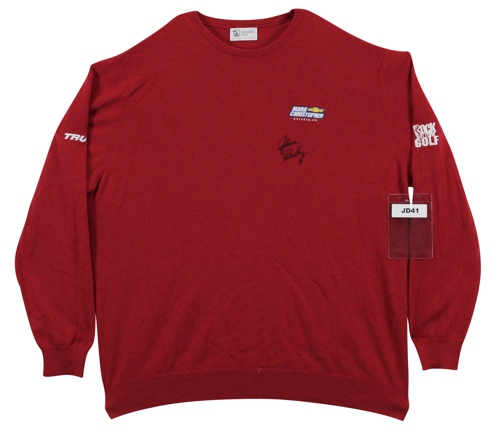 John Daly Autographed Signed Match Worn Red Johnstons Of Elgin Cashmere Sweater Beckett 