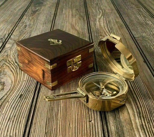 Lot of 5 PCs Brass Collectibles Maritime Brunton Compass W/ Wooden Box Gift Item - 第 2/8 張圖片